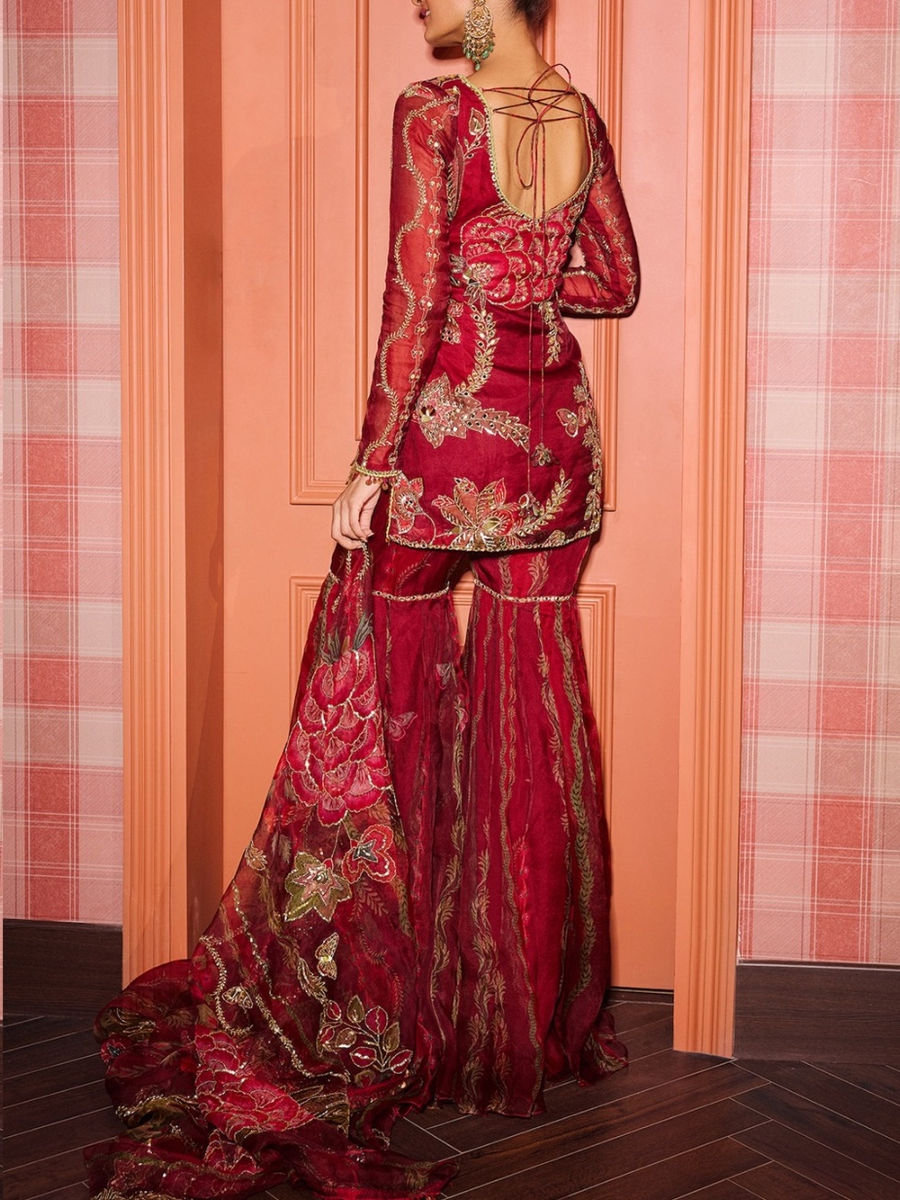 Mahima Mahajan Sindoor Red Gharara Set - Picture 4 of 6